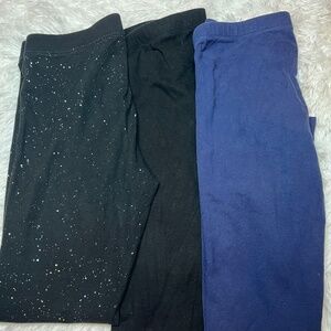 Girls Cat & Jack Leggings | Size L 10/12 | Black Navy Glitter | Set of 3 Used